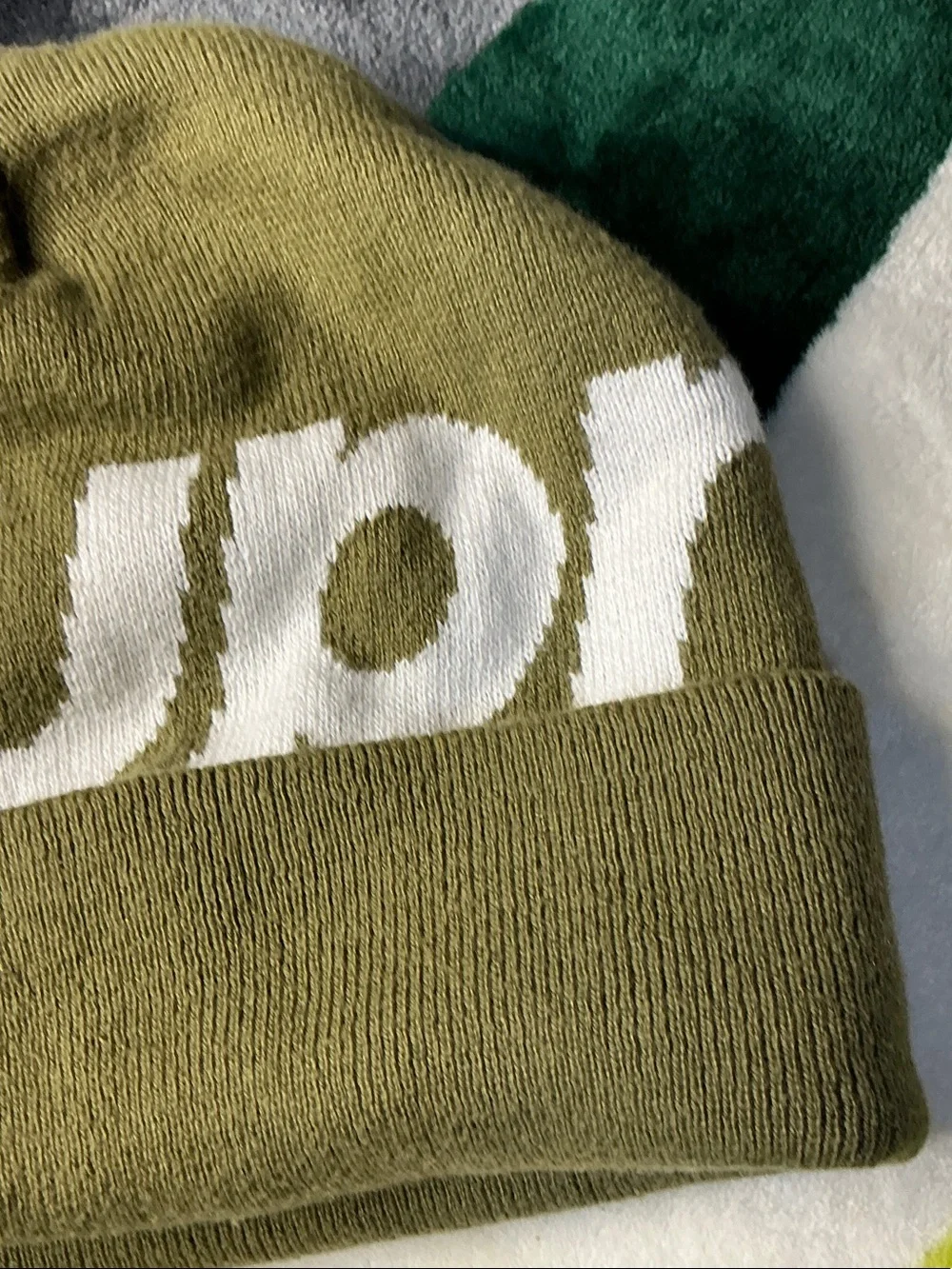 Supreme Olive Green Beanie with White Logo